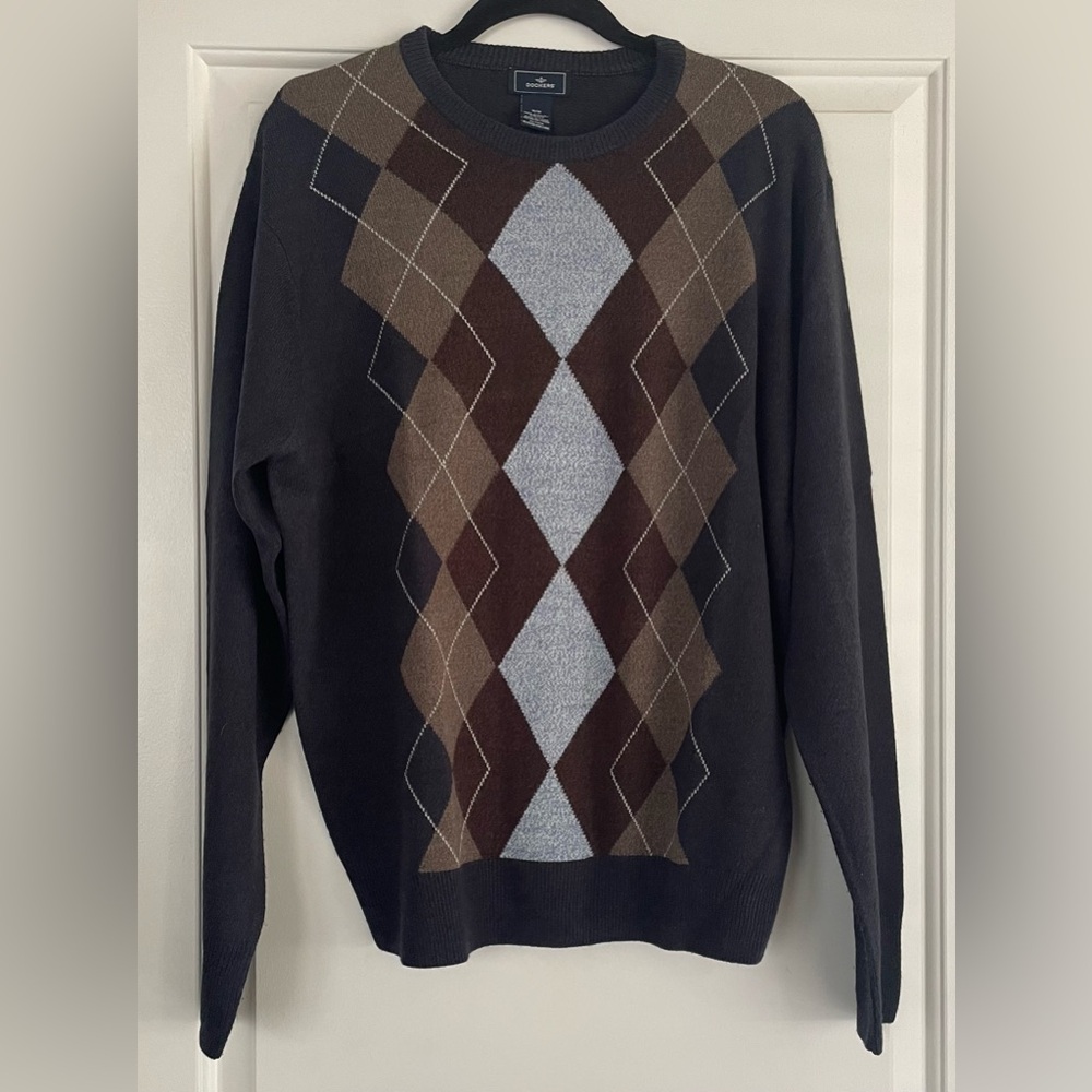 Dockers Men's Argyle Crewneck Sweater - Brown and Dark Blue/Gray